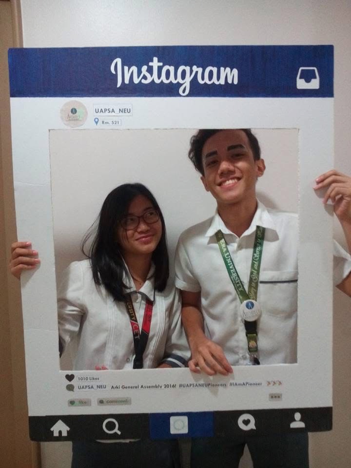 Alex and Jerome in an Instagram photo frame at a school event